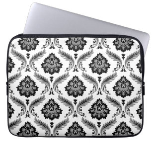 Capa Para Notebook Padrão Rococó Damask Cinza Preto Branco