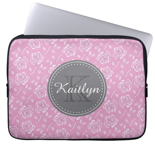 Capa Para Notebook Padrão Rosa Branca Chic (Frente)