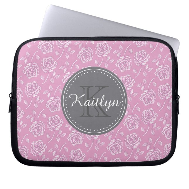 Capa Para Notebook Padrão Rosa Branca Chic (Frente)
