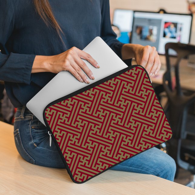 Capa Para Notebook Padrão Sayagata, Japonês, Borgonha e Dourado (Criador carregado)