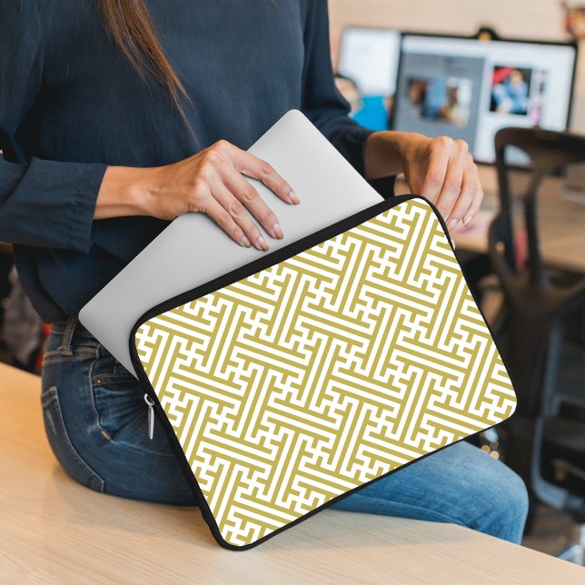 Capa Para Notebook Padrão Sayagata, japonês, Dourado e branco (Criador carregado)
