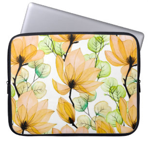 Capa Para Notebook Padrão sem costura aquarela com flores magnólias 