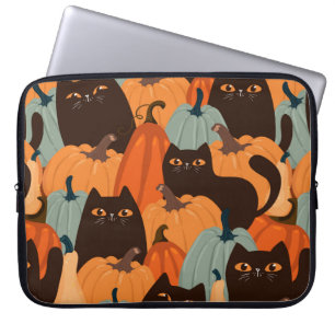 Capa Para Notebook Padrão sem costura bonito com gatos pretos e abó