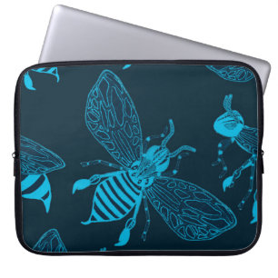 Capa Para Notebook Padrão sem costura com abelhas desenhadas à mão. F