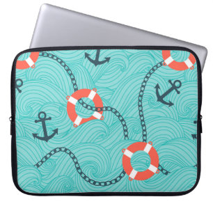 Capa Para Notebook Padrão sem costura com atributos náuticos. Freeh