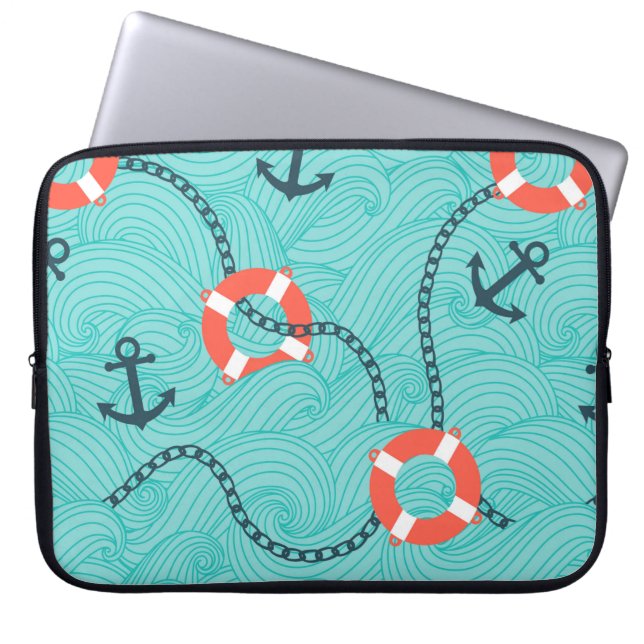 Capa Para Notebook Padrão sem costura com atributos náuticos. Freehan (Frente)