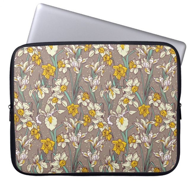 Capa Para Notebook Padrão sem costura com belos iraios e narcisias (Frente)