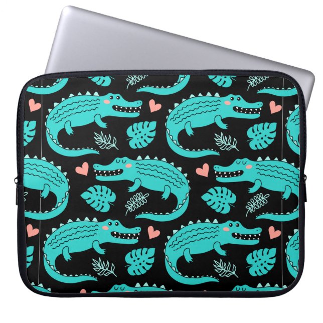 Capa Para Notebook Padrão sem costura com crocodilos de desenho anima (Frente)