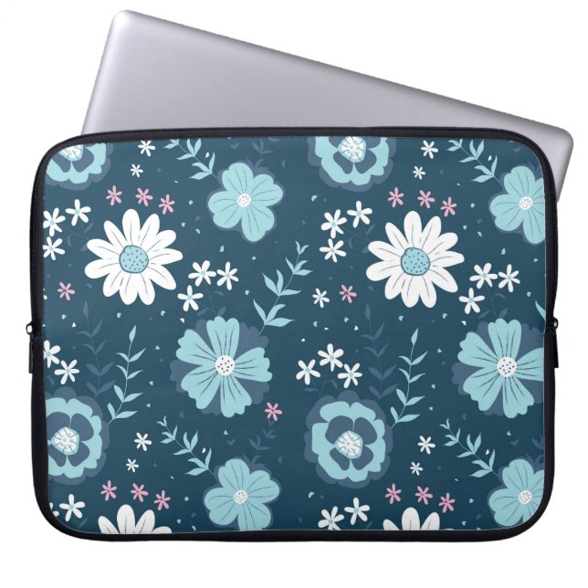 Capa Para Notebook Padrão sem costura com flores azuis de verão no es (Frente)