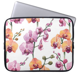 Capa Para Notebook Padrão sem costura com flores de orquídea aquare