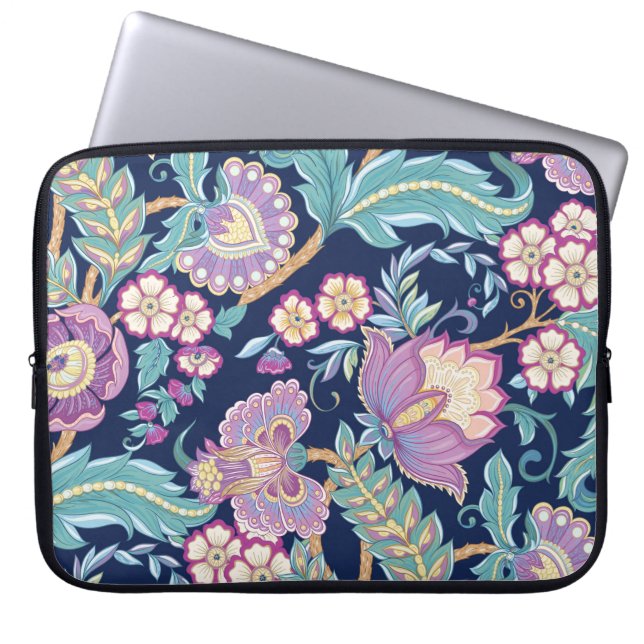 Capa Para Notebook Padrão sem costura com flores ornamentais estiliza (Frente)