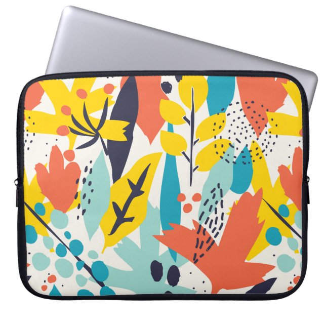 Capa Para Notebook Padrão sem costura com flores pintadas à mão e fol (Frente)
