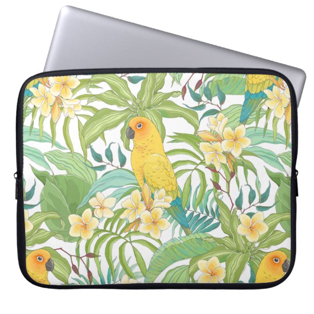 Capa Para Notebook Padrão sem costura com flores Plumeria, folhas e  (Frente)