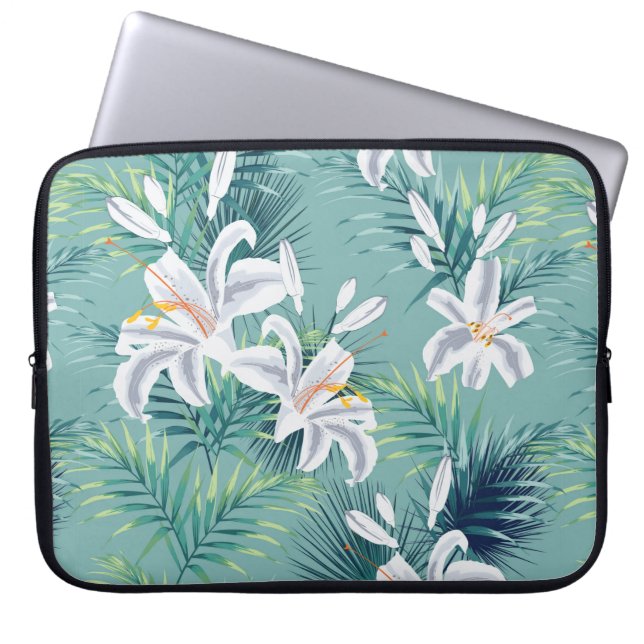 Capa Para Notebook Padrão sem costura com folhas tropicais e real wc (Frente)