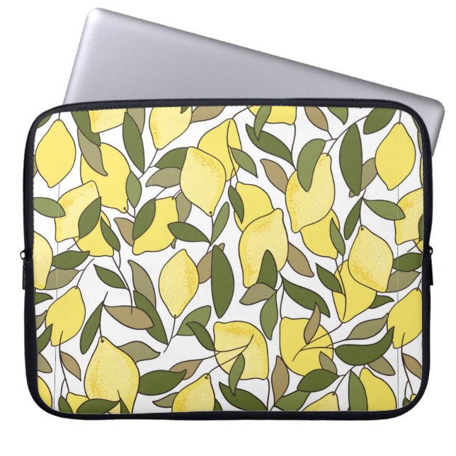 Capa Para Notebook Padrão sem costura com limões e folhas (Frente)