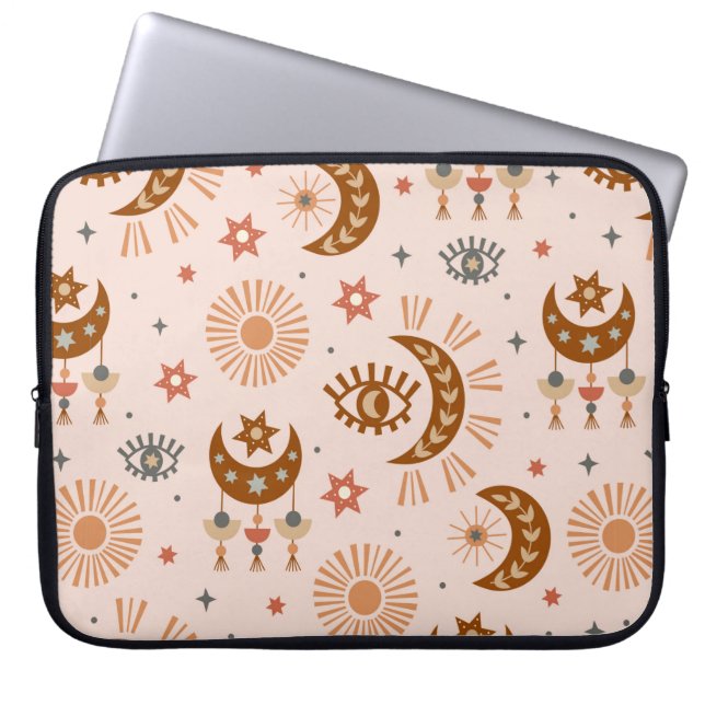 Capa Para Notebook padrão sem costura com o olho celeste, lua, sol (Frente)
