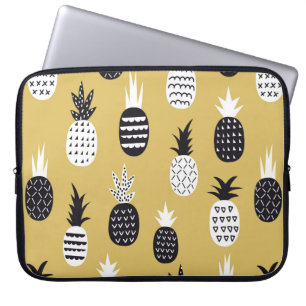 Capa Para Notebook Padrão sem costura de ananás preto e branco