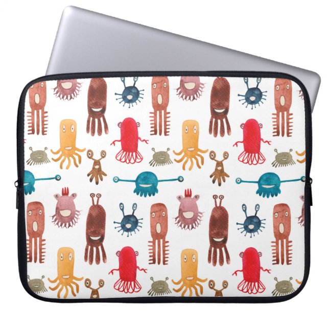 Capa Para Notebook Padrão sem costura de aquarelas e monstros engraça (Frente)