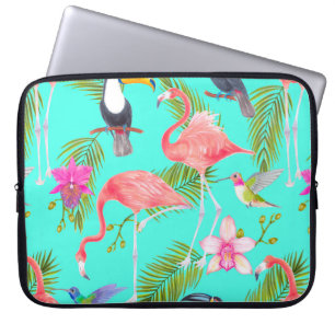 Capa Para Notebook Padrão sem costura de aves de aquarela tropical
