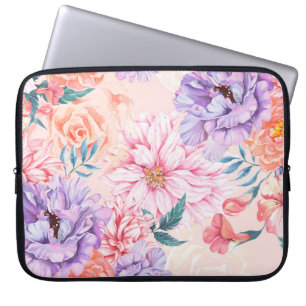 Capa Para Notebook Padrão sem costura de crisântemo, rosa, pedônia e