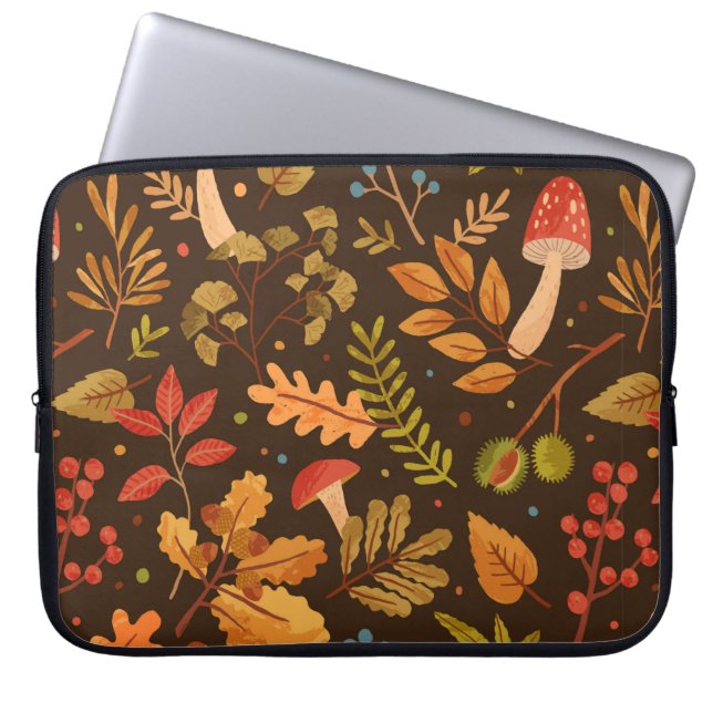 Capa Para Notebook Padrão sem costura decorado com folhas de outono,  (Frente)