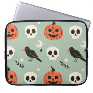 Capa Para Notebook Padrão sem costura do Halloween com ravens, crânio