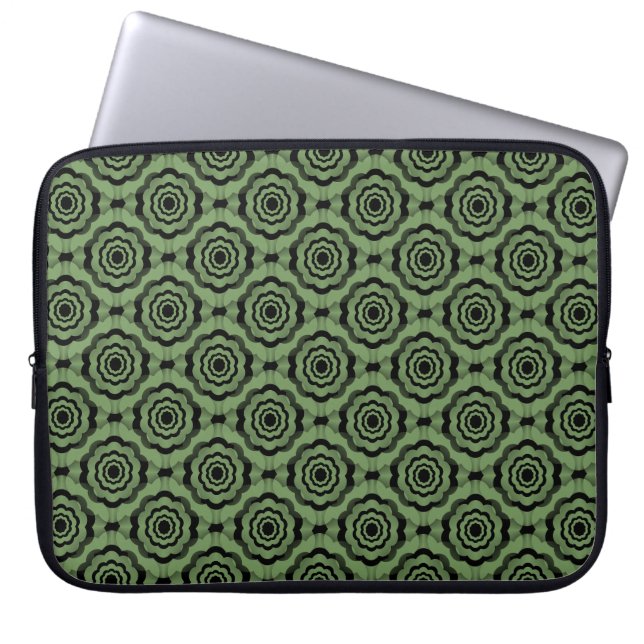 Capa Para Notebook Padrão Sem Costura Flor Verde Preta (Frente)