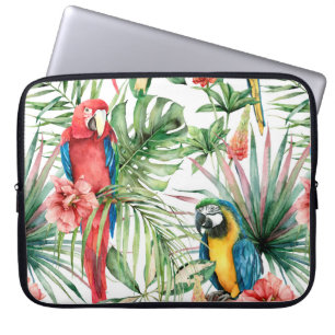 Capa Para Notebook Padrão sem costura tropical aquarela com papagaio