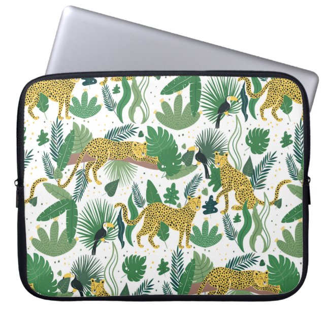 Capa Para Notebook padrão sem descontinuidades de leopardos na selva. (Frente)