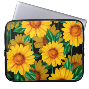 Capa Para Notebook Padrão sem soldadura de girassol. Fundo com amarel