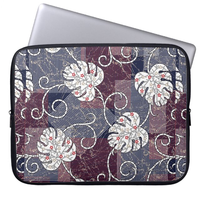 Capa Para Notebook padrão tradicional de listras e folhas (Frente)