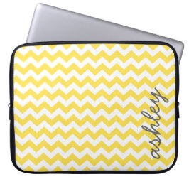 Capa Para Notebook Padrão Trendy Chevron com nome - cinza amarela