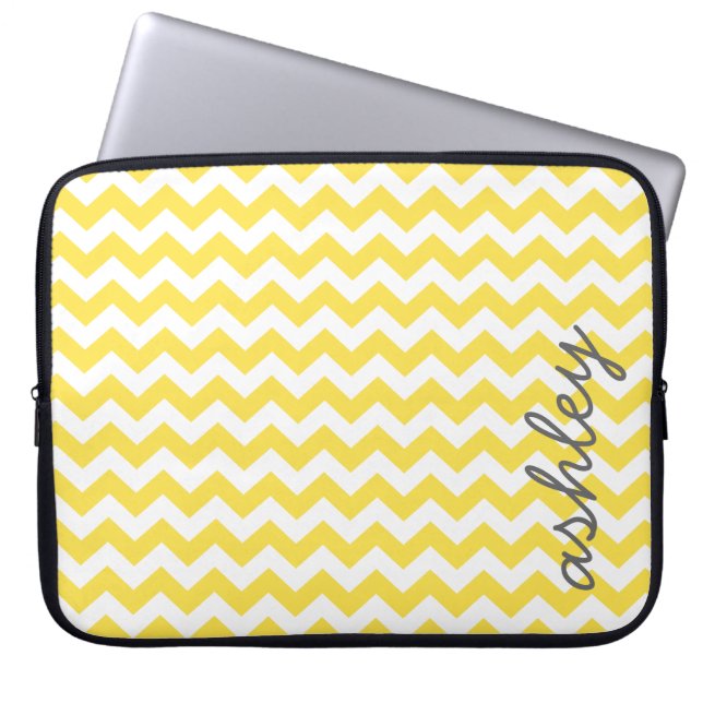 Capa Para Notebook Padrão Trendy Chevron com nome - cinza amarela (Frente)