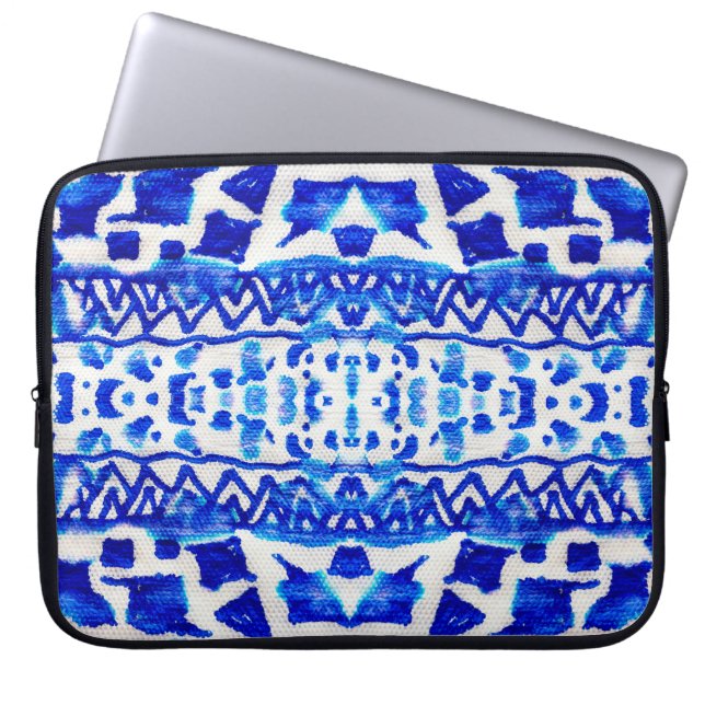 Capa Para Notebook Padrão tribal de cor aquática azul sem costura (Frente)