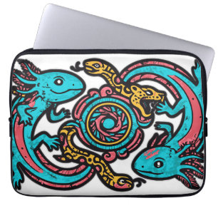 Capa Para Notebook Padrão tribal mitologia boho Xolotl Axolote Asteca