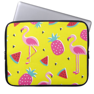 Capa Para Notebook padrão tropical com abacaxi rosa, flamingos, w