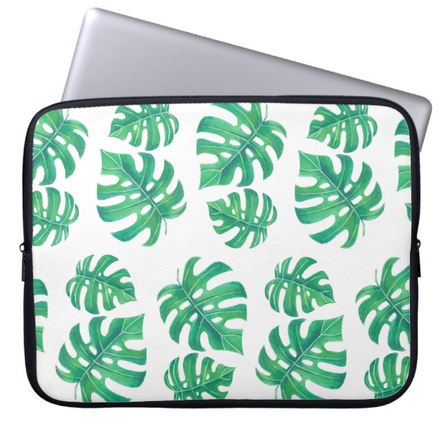 Capa Para Notebook Padrão tropical com folhas de monstera (Frente)