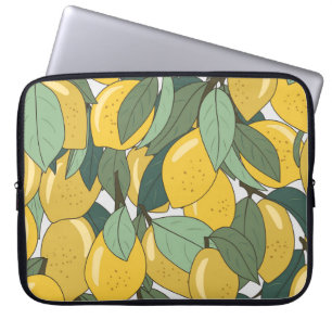Capa Para Notebook Padrão tropical com limões amarelos.