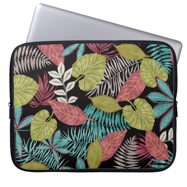 Capa Para Notebook Padrão tropical feito com fundo escuro e chumbo (Frente)