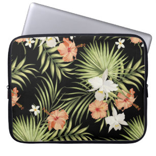 Capa Para Notebook padrão tropical vegetativo com flores de hibisco 