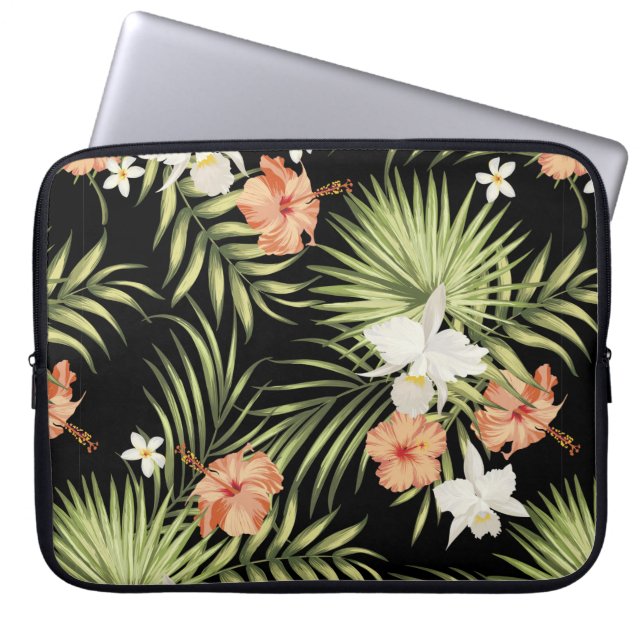 Capa Para Notebook padrão tropical vegetativo com flores de hibisco e (Frente)