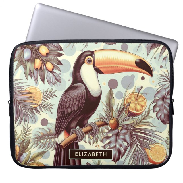 Capa Para Notebook Padrão tropical Vintage Toucan (Frente)
