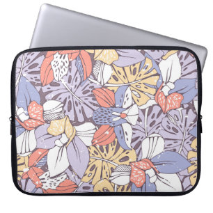 Capa Para Notebook Padrão trópico uniforme com orquídea e monstera l
