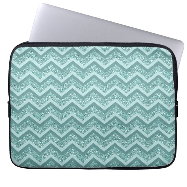 Capa Para Notebook Padrão Turquesa Glitter ZigZag (Frente)