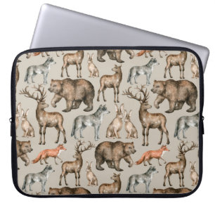 Capa Para Notebook Padrão uniforme de aquarela com anima florestal se