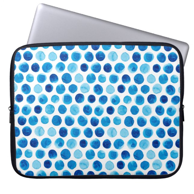 Capa Para Notebook Padrão uniforme de aquarela com bolinhas azuis (Frente)