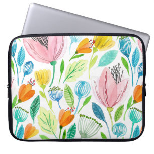 Capa Para Notebook Padrão uniforme de aquarela com cor rosa e amarel