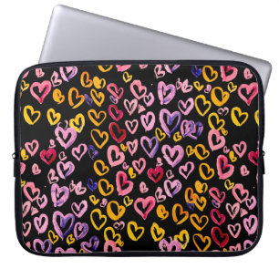 Capa Para Notebook Padrão uniforme de aquarela com corações. 