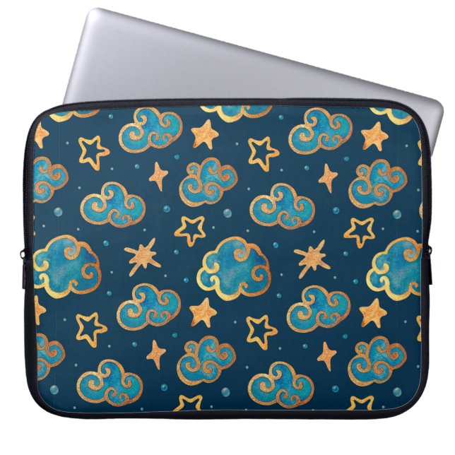 Capa Para Notebook Padrão uniforme de aquarelas com a lua, estrelas,  (Frente)