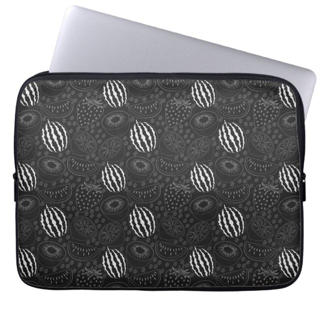 Capa Para Notebook Padrão uniforme em fruta preto e branco Tropical (Frente)